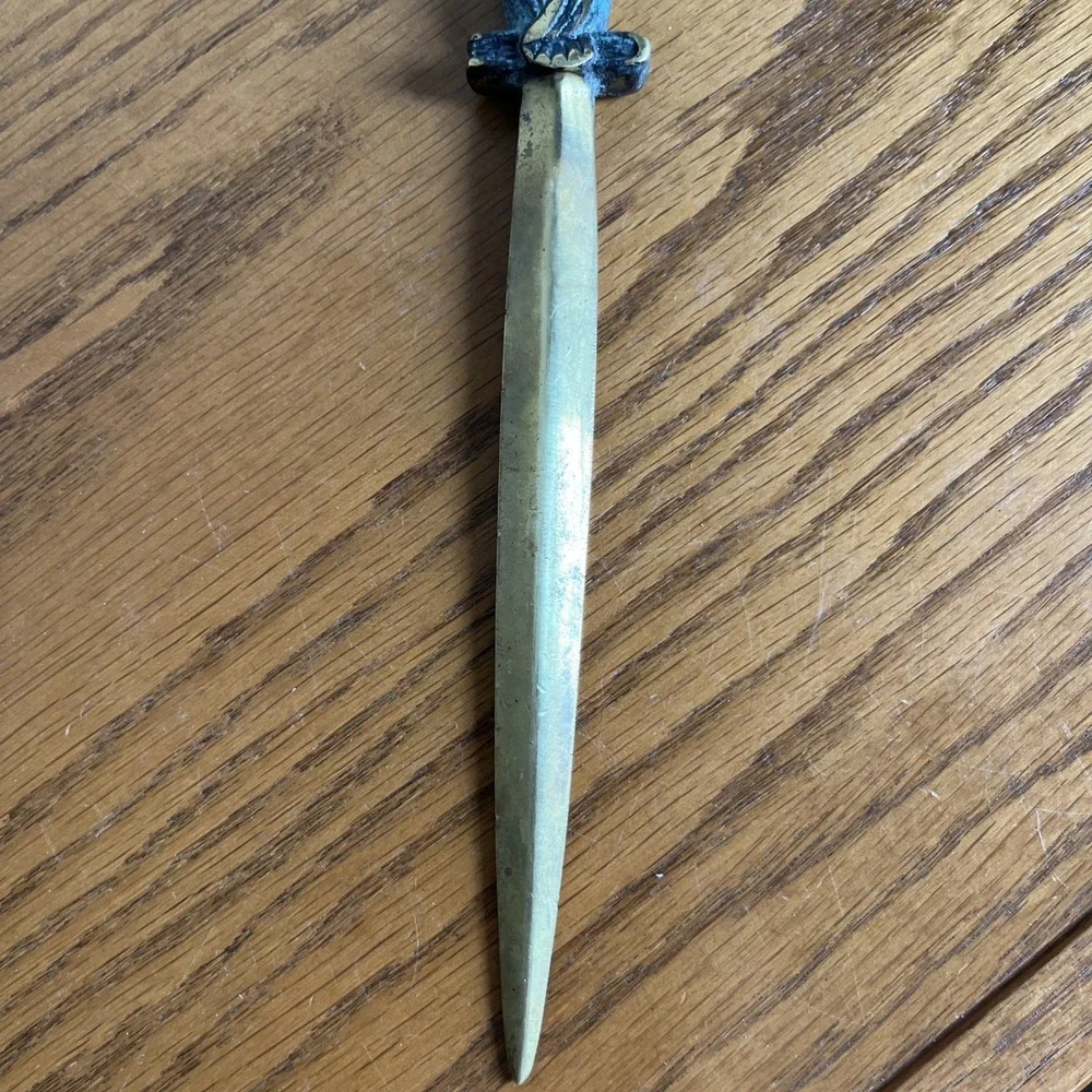 Vintage MCM Heavy Brass Owl Letter Opener Patina‎ Ornate 8.5